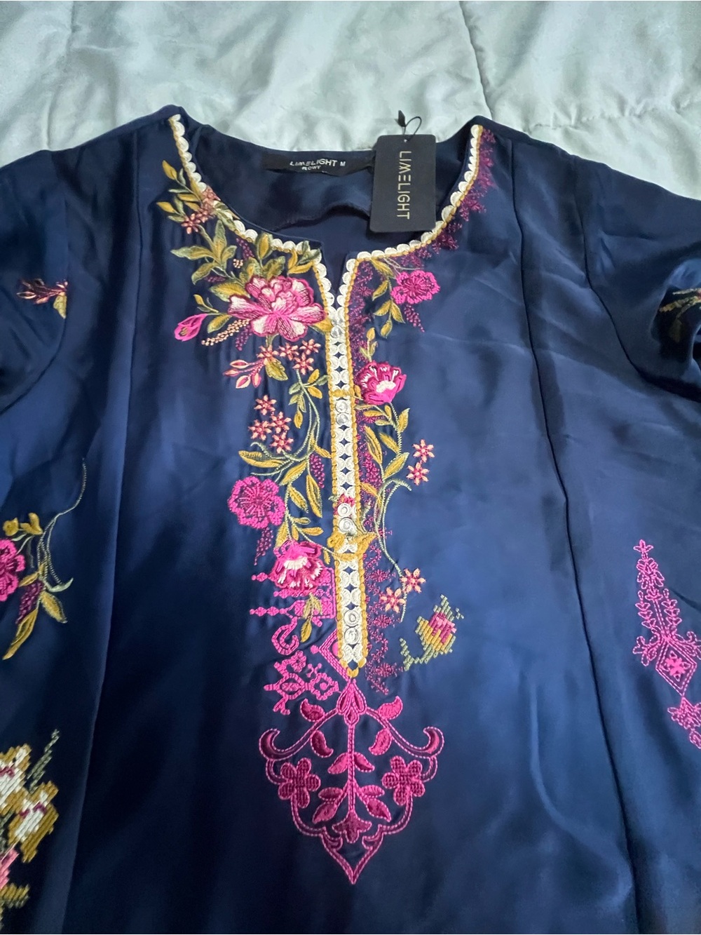 Navy Floral Embroidered 3-Piece Set